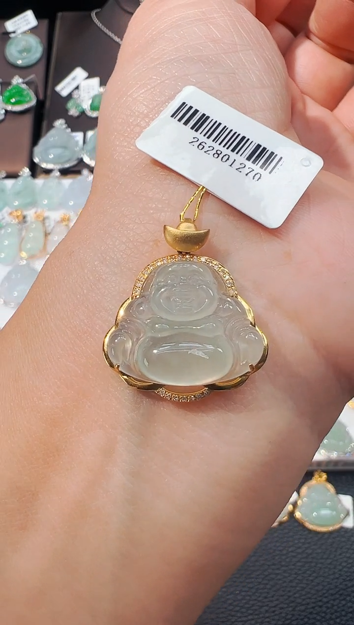 吊坠(不含链)18K金镶嵌翡翠佛公吊坠1270