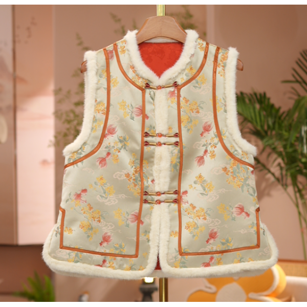 《 鲤与花-棉马夹》2025年秋冬新款简约提花高级感气质加厚双面穿