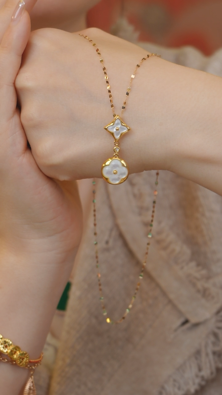 【闪购商品】贝壳（贝母）项链18K金镶嵌老花