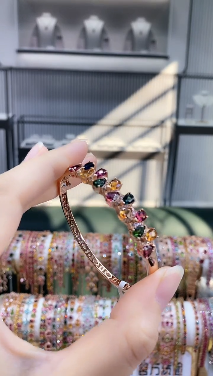 银S925镶嵌手镯碧玺艾*6666666