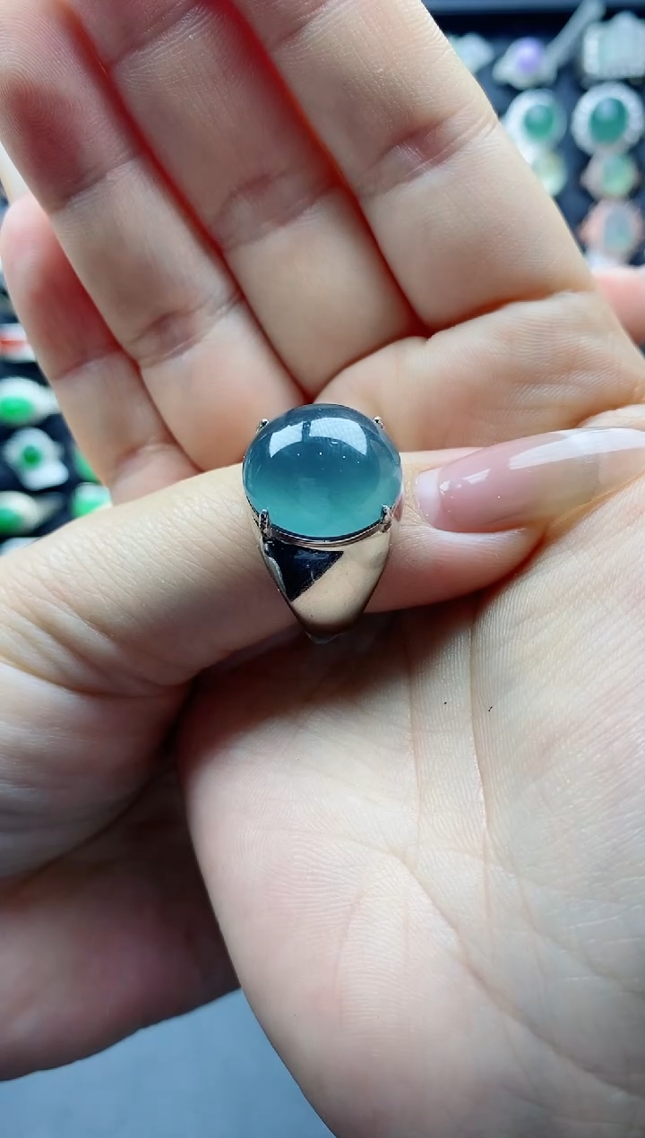 【闪购商品】翡翠戒指银S925镶嵌天然翡翠男戒