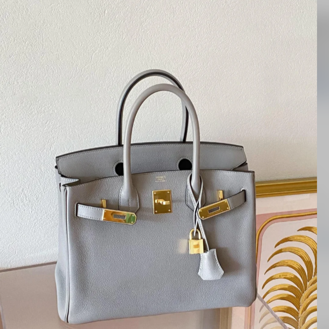 99新 Hermes/爱马仕 小花Jerry857439Birkin 30 银河灰 TN皮 D刻