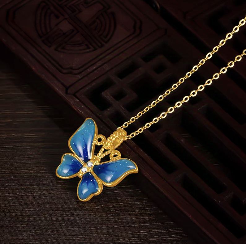 【媛媛专属2】18k金 珐琅蓝蝴蝶吊坠（不含链） 卡约18*18mm