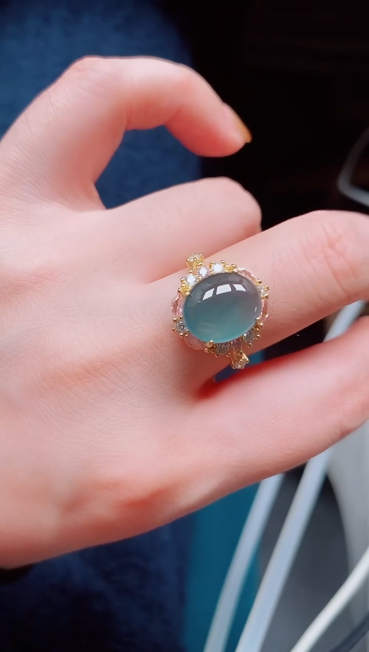 【闪购商品】翡翠戒指银S925镶嵌天然a货翡翠242