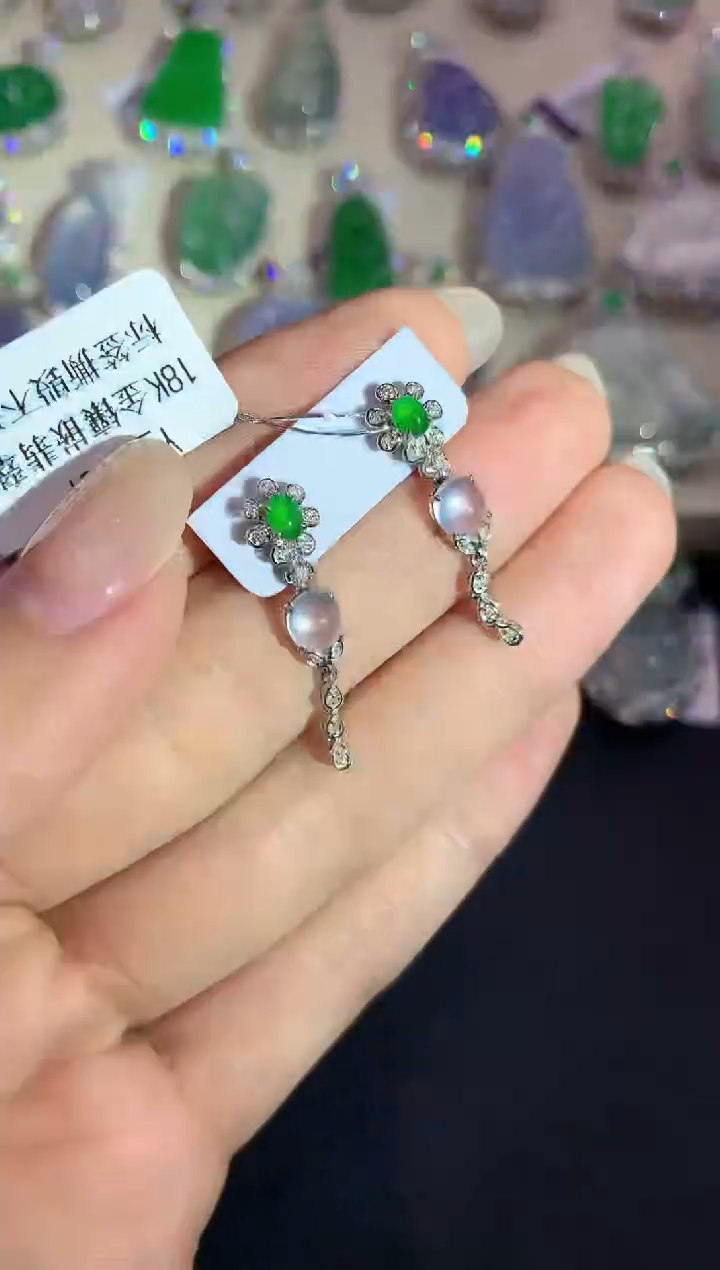 【闪购商品】翡翠耳饰18K金镶嵌a198    
