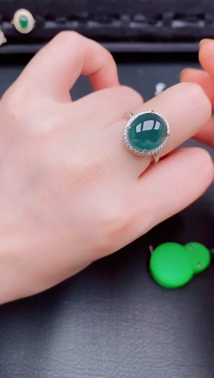 【闪购商品】翡翠戒指银S925镶嵌天然a货翡翠483
