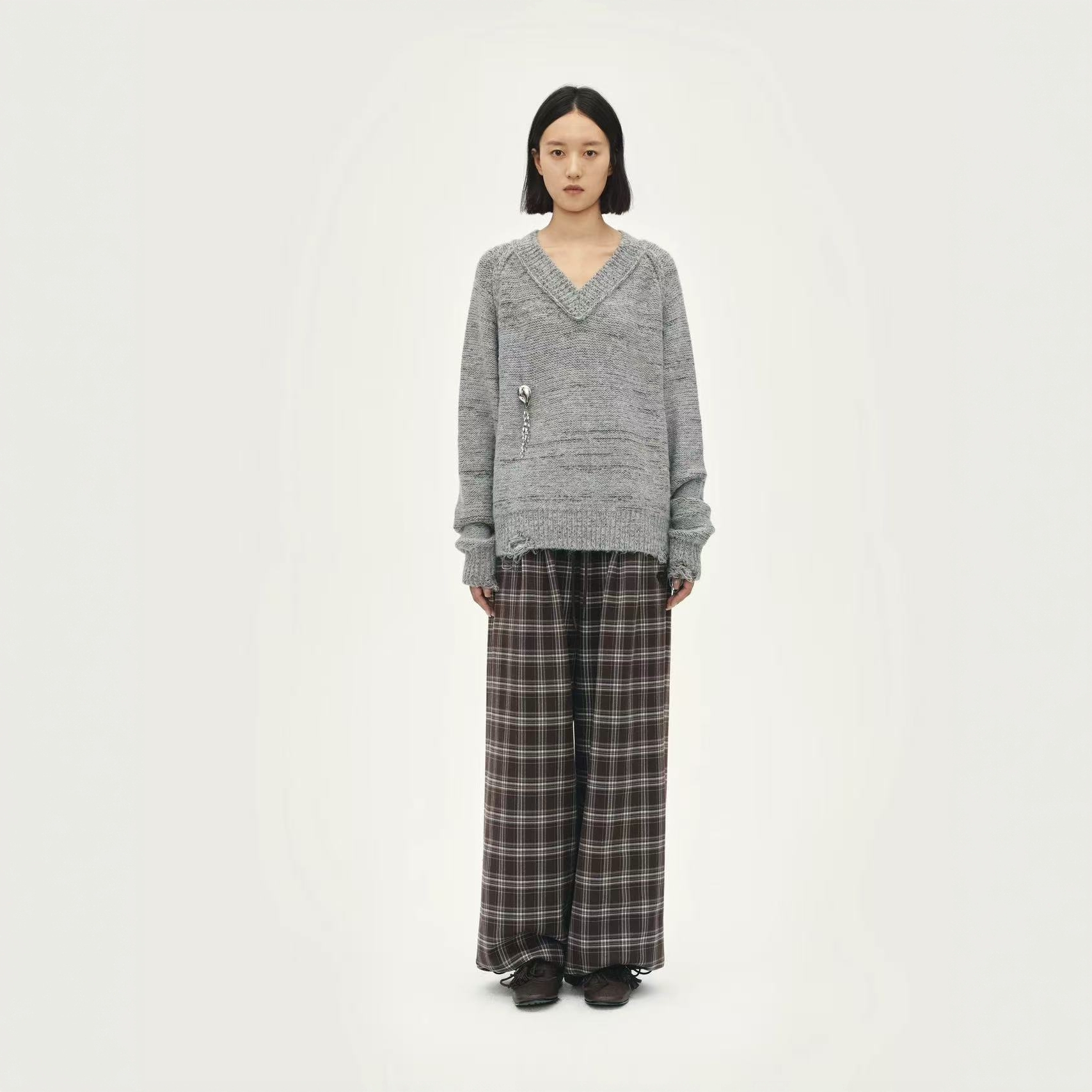 【VIINS】AVVENN25冬季新品设计师款格纹裤加厚磨毛直筒显瘦1768