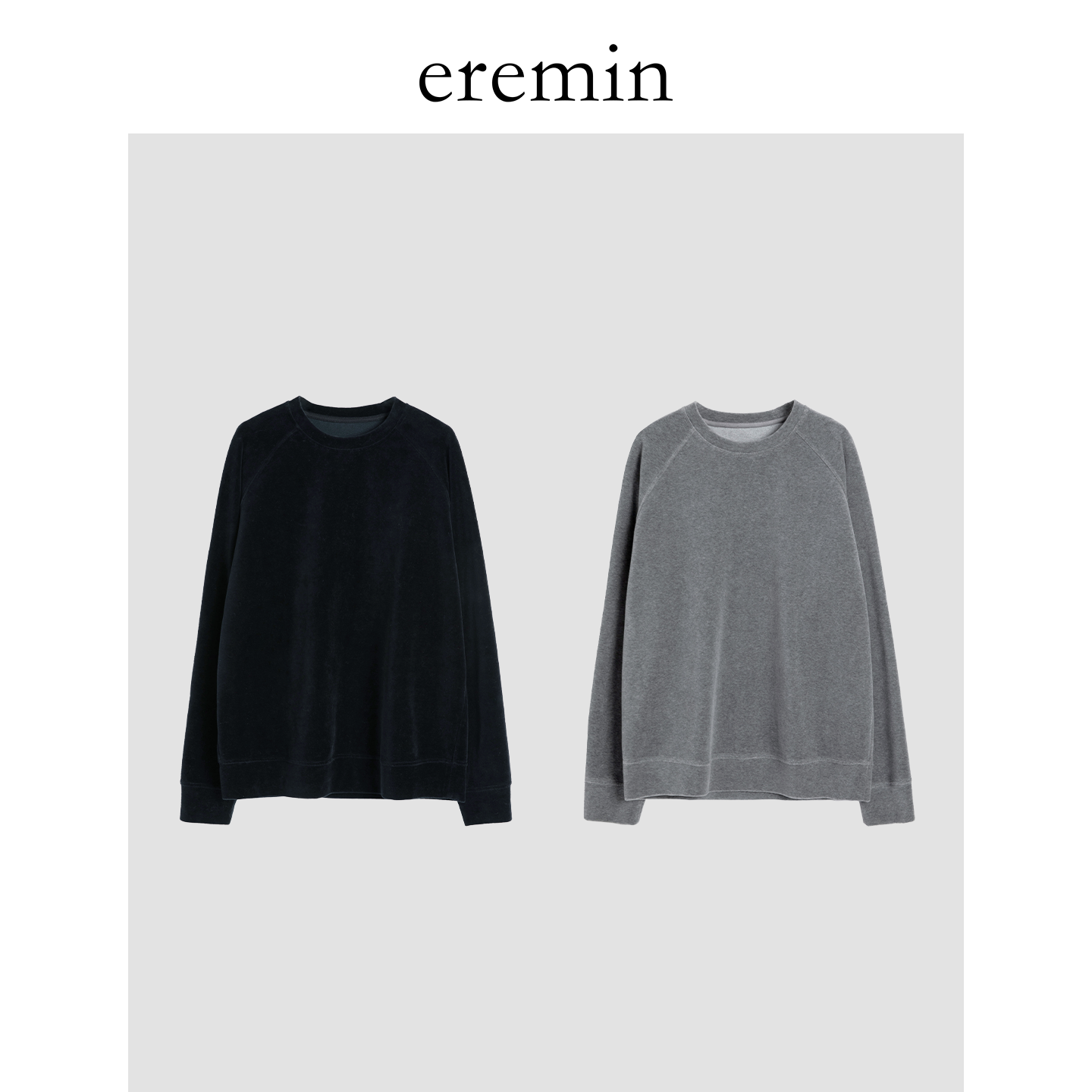 DE Mincollection丝绒卫衣/天鹅绒丝绒落肩袖休闲圆领卫衣56102