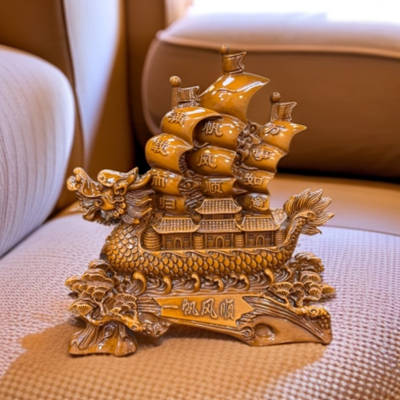 一帆风顺龙舟摆件玄关电视柜博古架茶桌装饰摆件