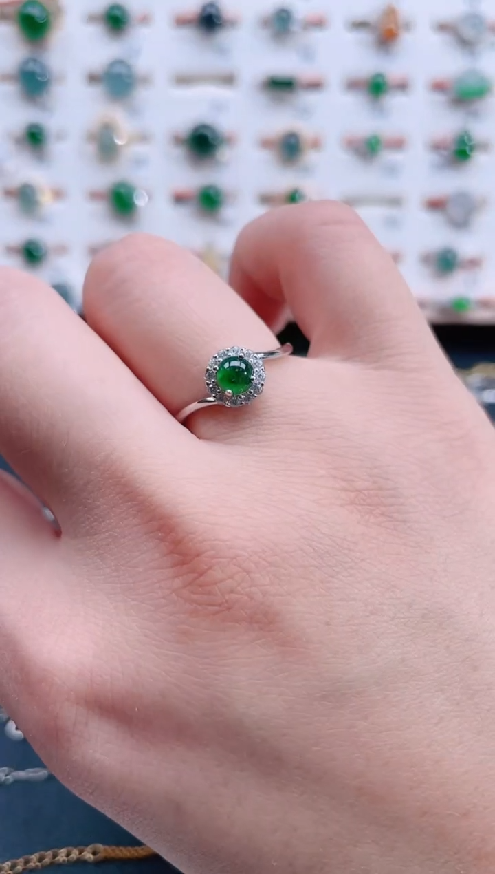 银S925镶嵌戒指翡翠天然翡翠