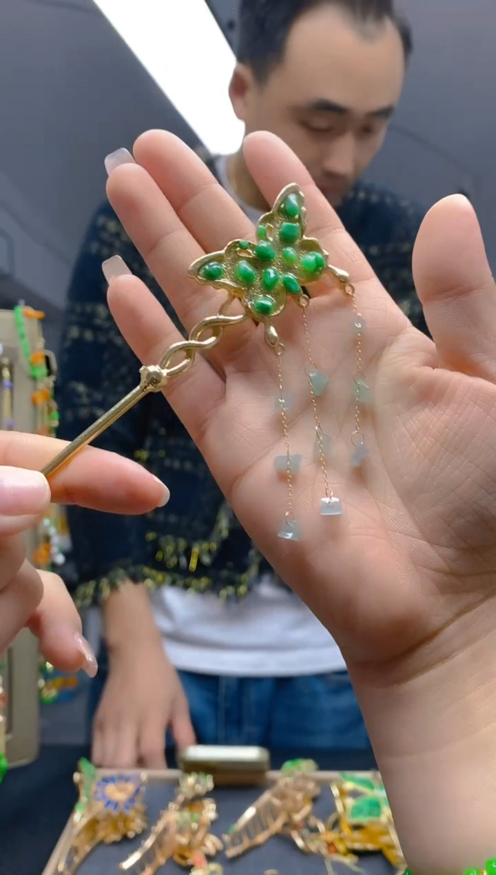 【闪购商品】翡翠耳饰合金247翡翠发簪