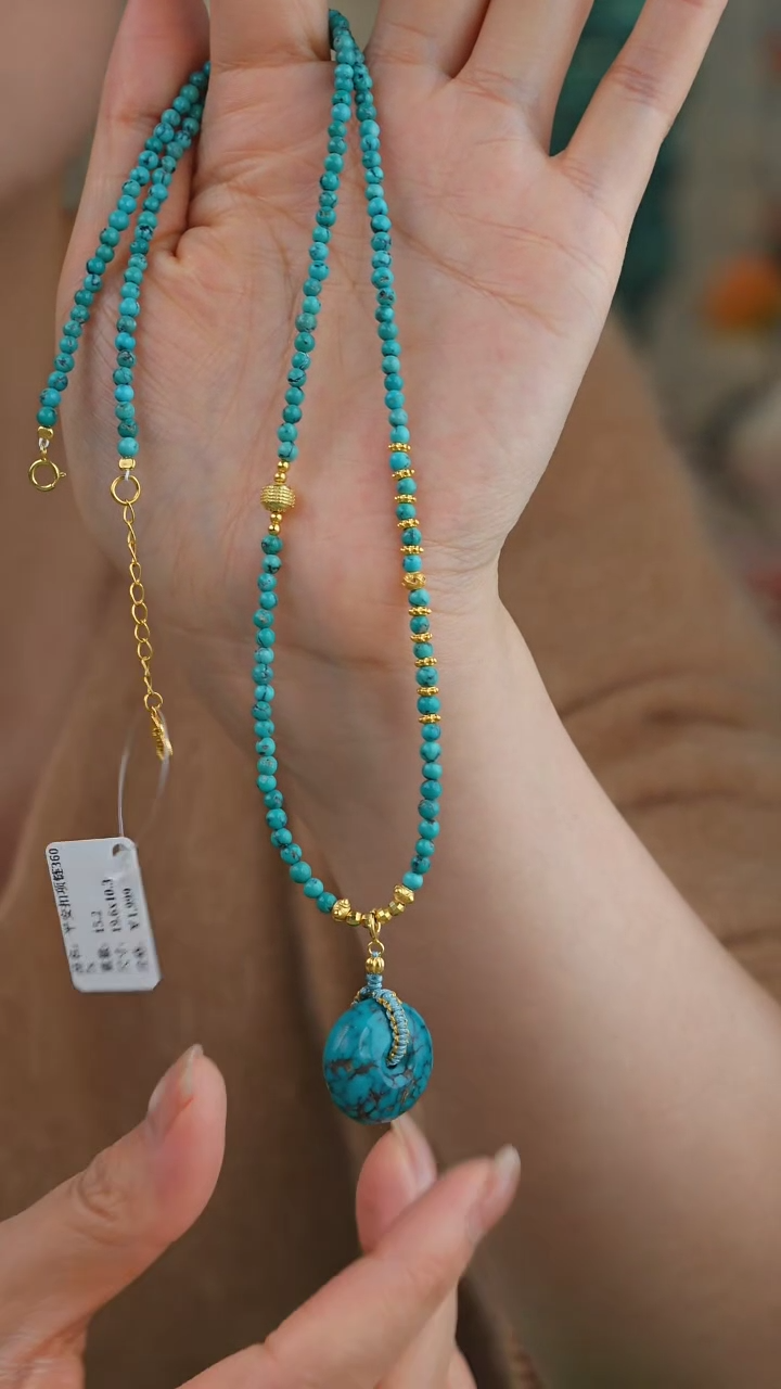 【闪购商品】绿松石项链银S925镀金镶嵌1