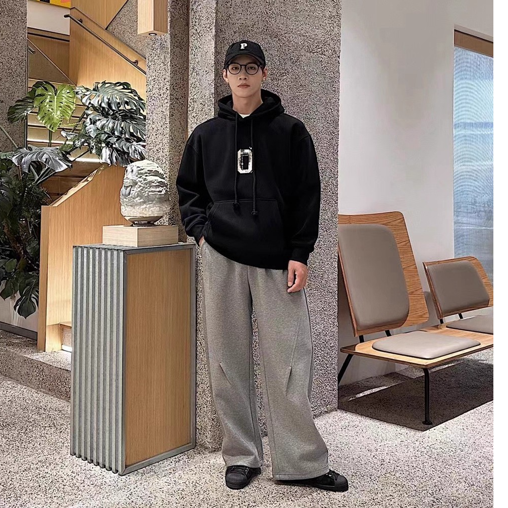 松弛感舒适加厚显腿长男士冬休闲裤精工立领裁剪宽松卫裤面料超好