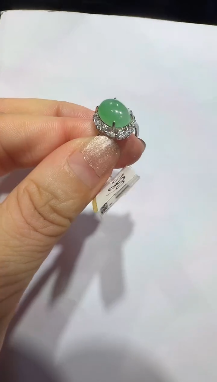 银S925镶嵌戒指翡翠925银镶翡翠戒指镶嵌50