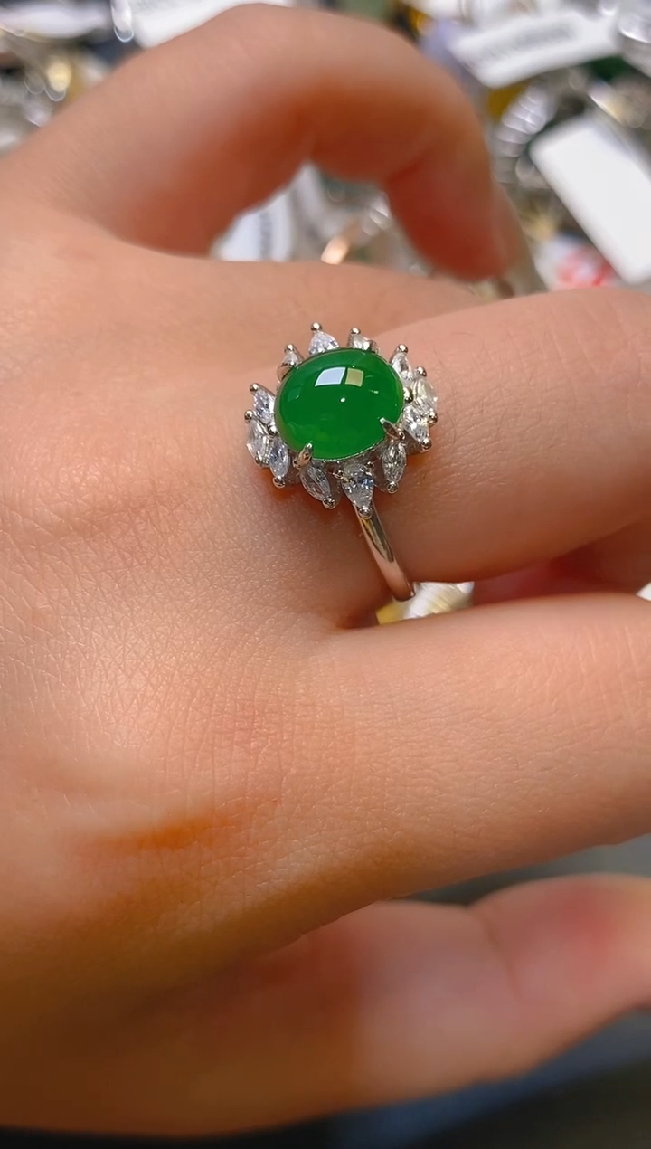 【闪购商品】翡翠耳饰银S925镶嵌天然A货翡翠1