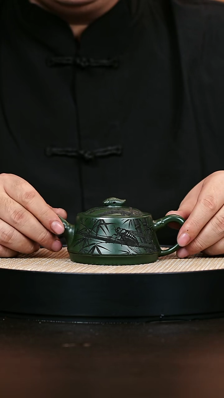 茶壶紫砂知足常乐 绿泥 