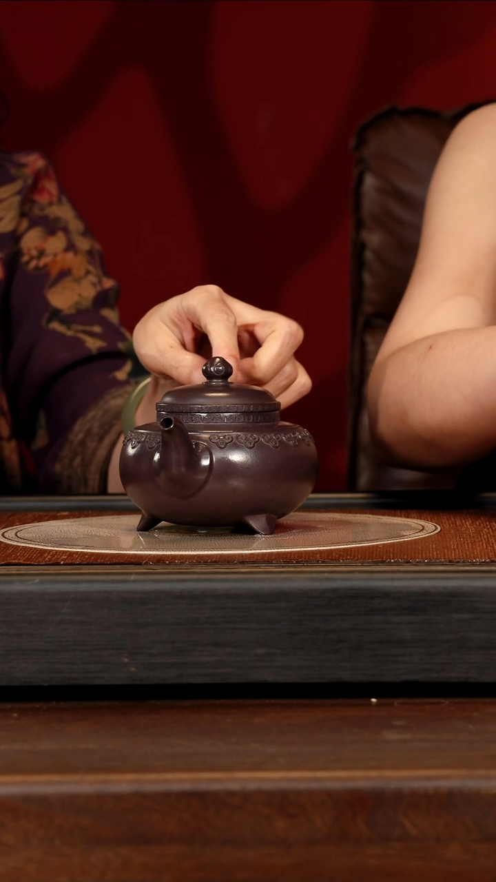 茶壶紫砂宜兴紫砂YJY 黑墩头 双线竹鼓  