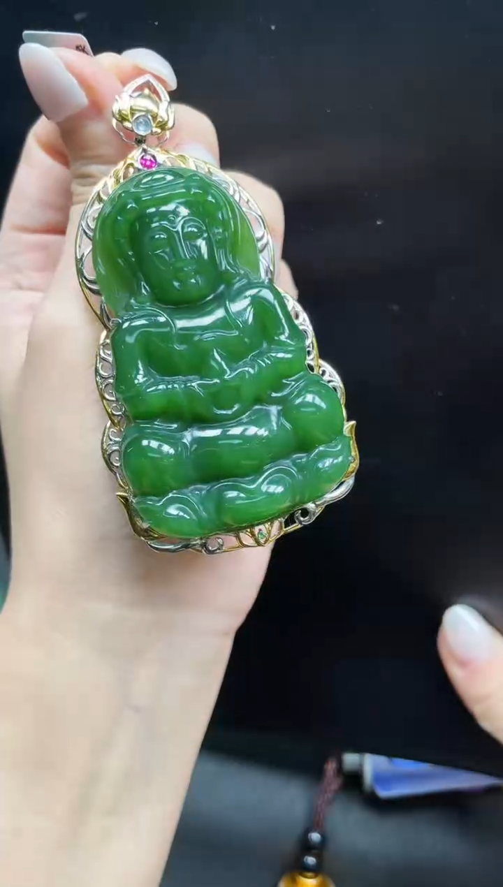 【闪购商品】和田玉18K金镶嵌吊坠68MM 多样性发一