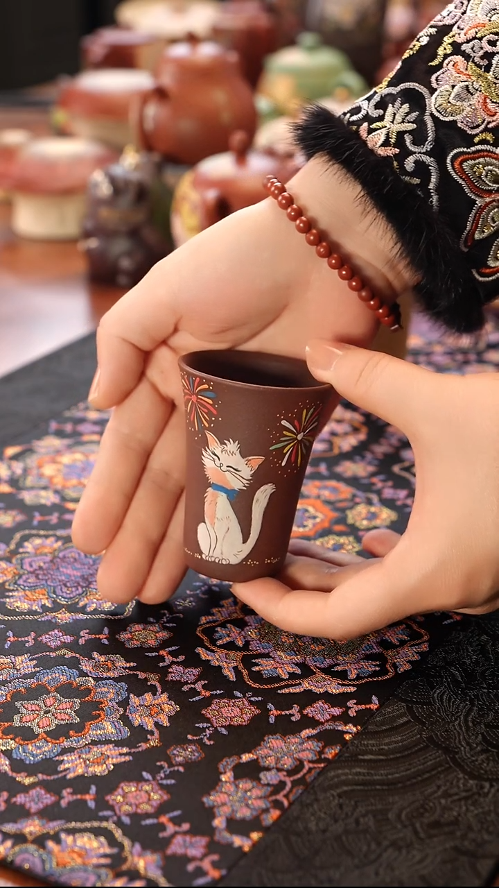 茶壶紫砂紫泥小狗杯