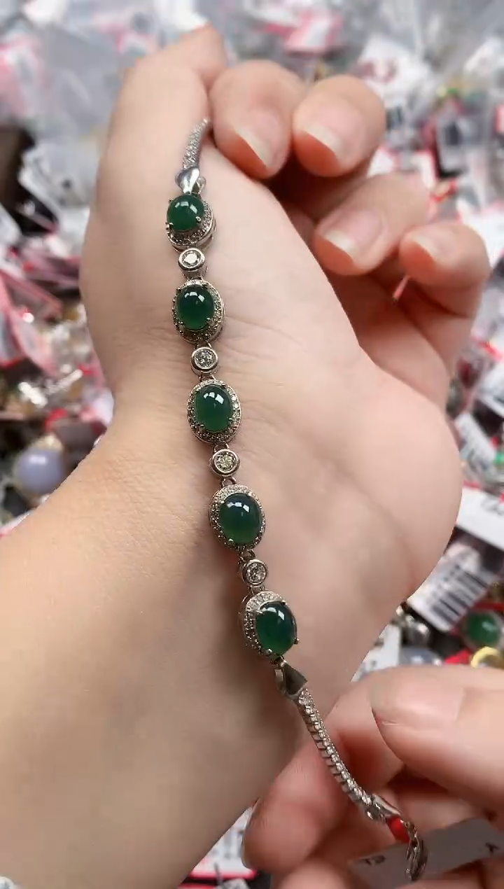 银S925镶嵌戒指翡翠天然A货缅甸翡翠