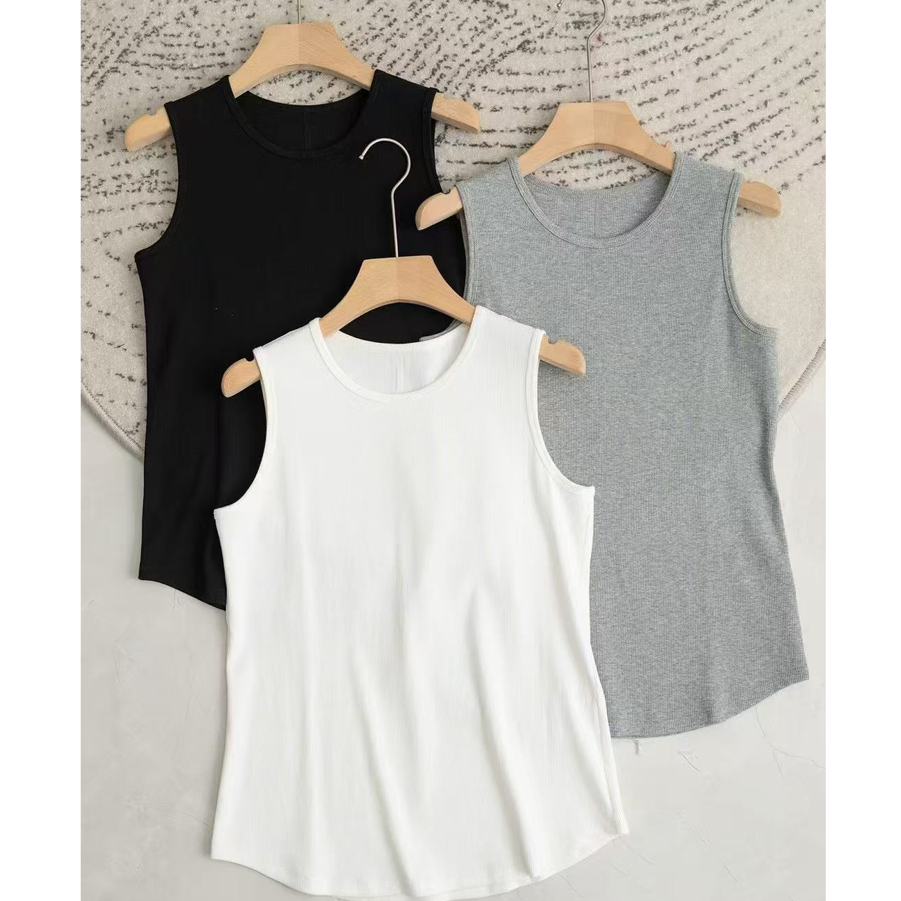 小渔精选25ss春夏新款深圳南油双面螺纹背心百搭舒服高弹