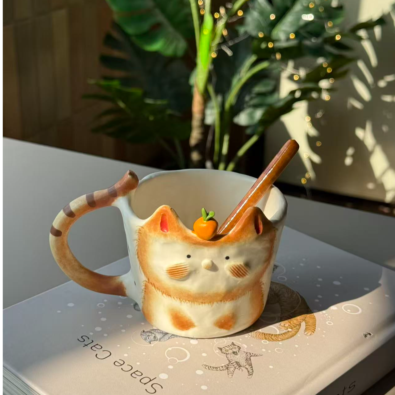 黄色橘子小猫把手杯