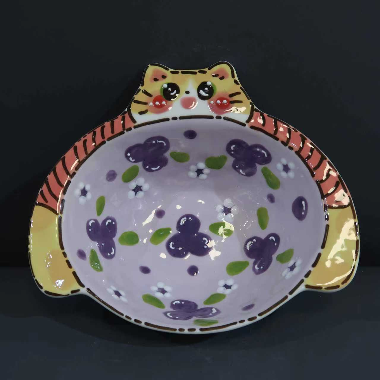 A077手捏碗盘手工手绘创意