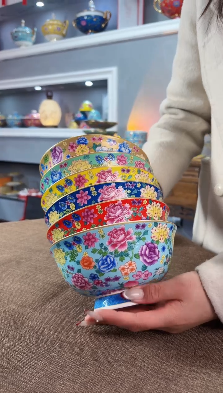 珐琅 6英寸面碗6个景德镇陶瓷