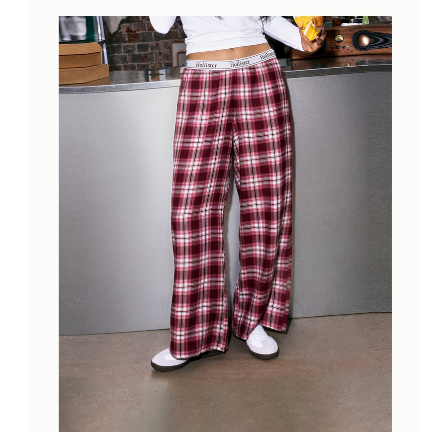 Hollister25秋新款翻腰LOGO法兰绒睡裤外穿格子裤女装346-5082