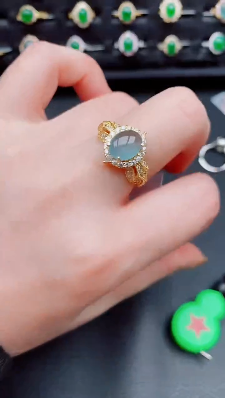 【闪购商品】翡翠戒指银S925镶嵌天然a货翡翠67
