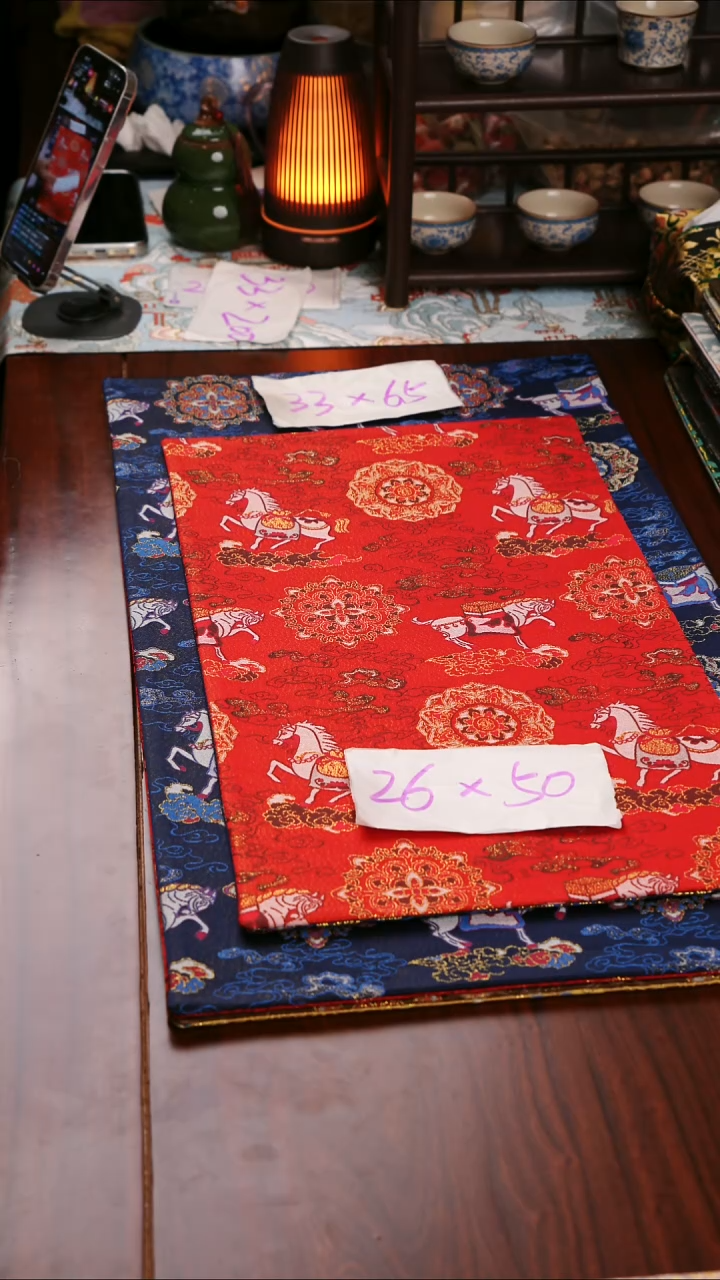 【小马宝相花蓝红双面】中国风干泡织锦茶席33*65