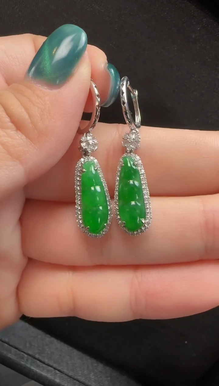 【闪购商品】翡翠耳饰18K金镶嵌102豆子耳环