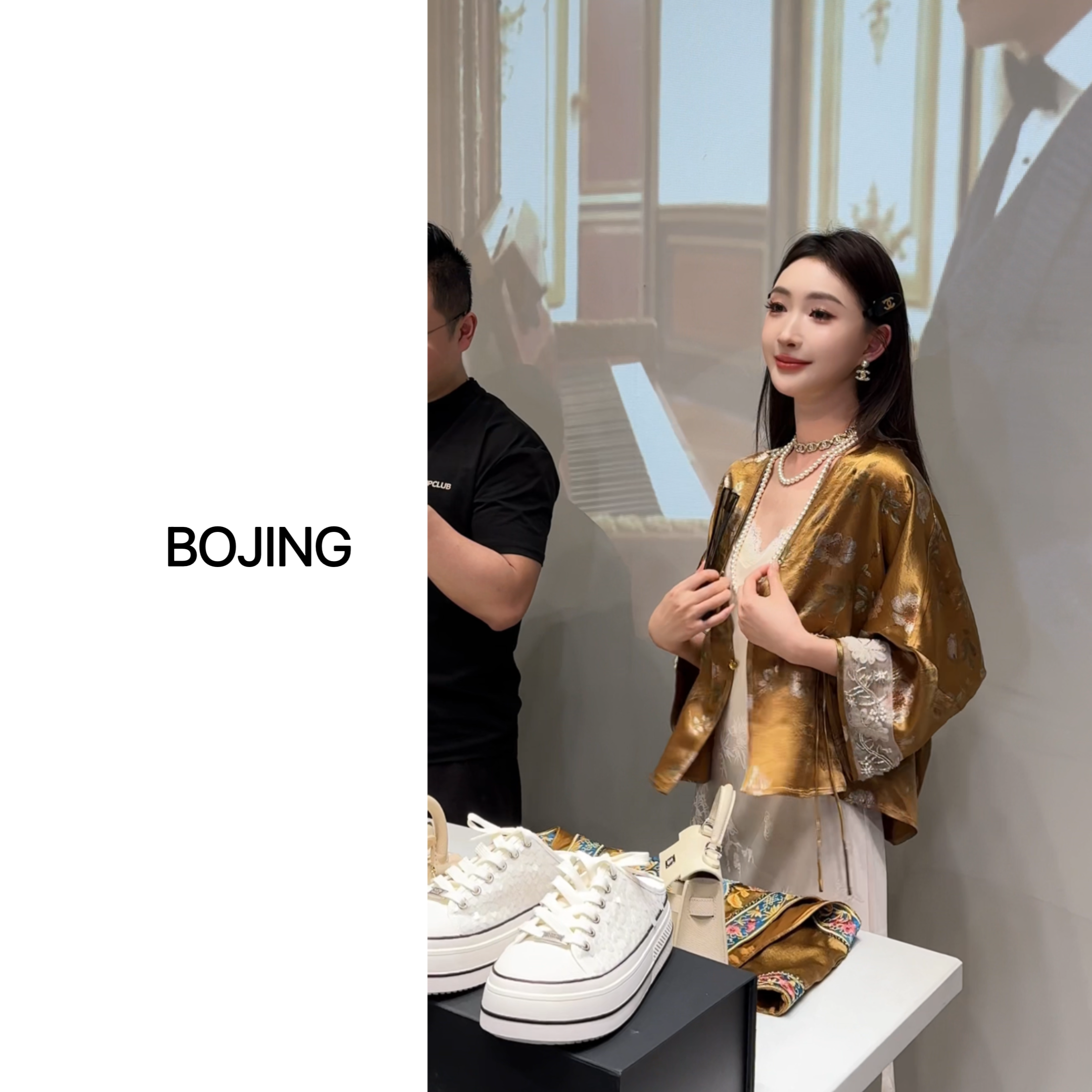 现货【海棠花开】新中式醋酸烫金印花百搭提花宽松上衣