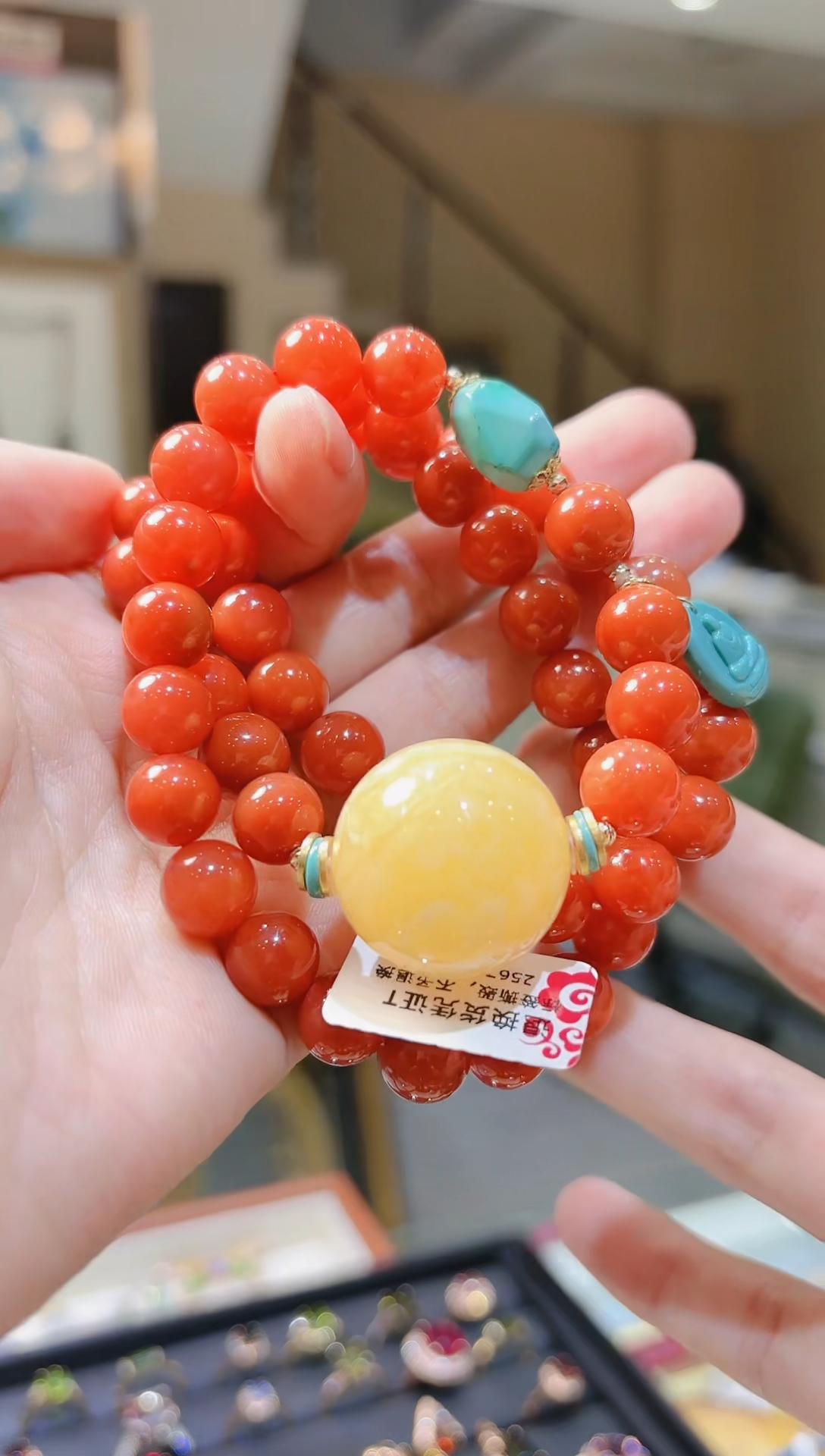 【闪购商品】南红玛瑙项链18K金镶嵌蜜蜡球南红项链T