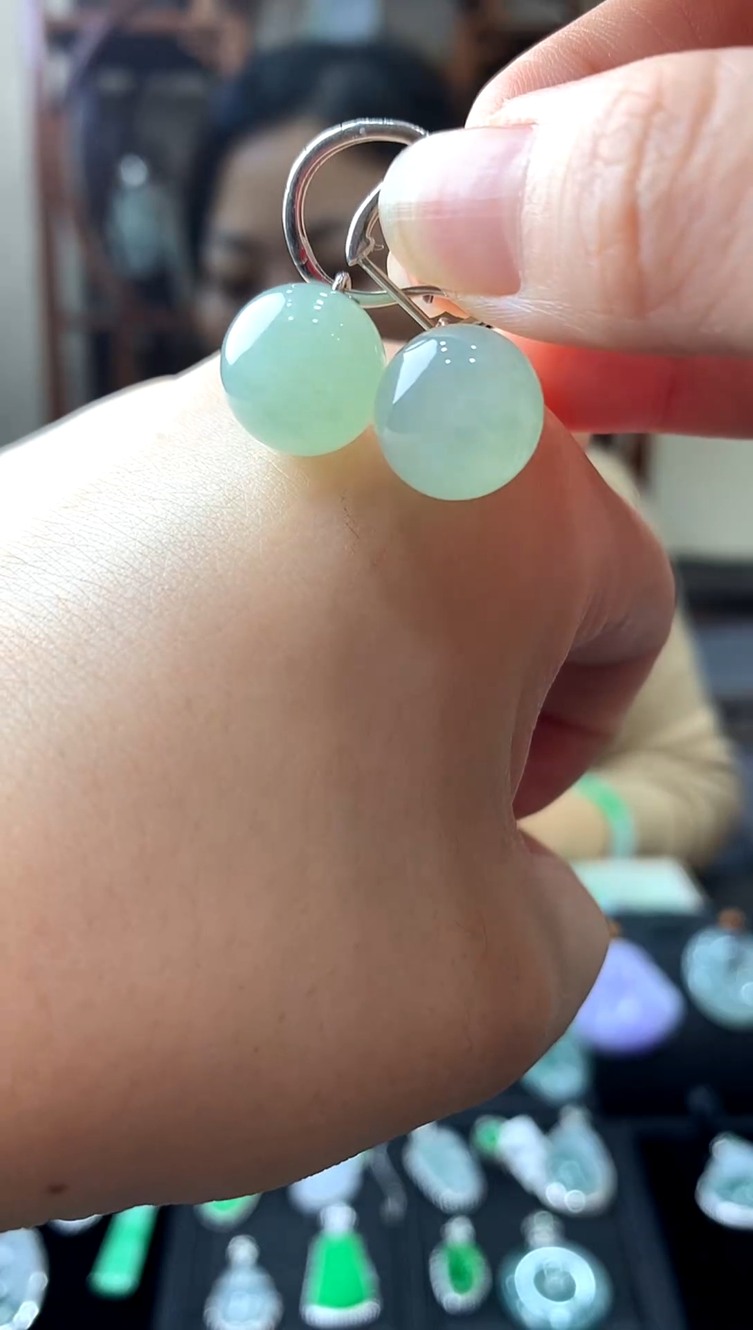 吊坠(不含链)18K金镶嵌翡翠耳环