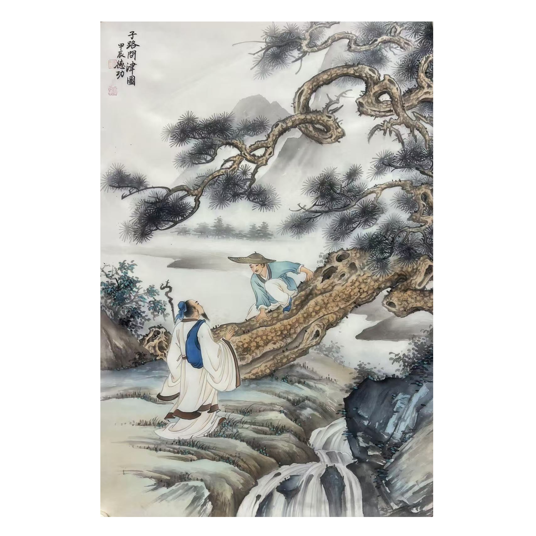 德功老师丝绢古意山水国画作品