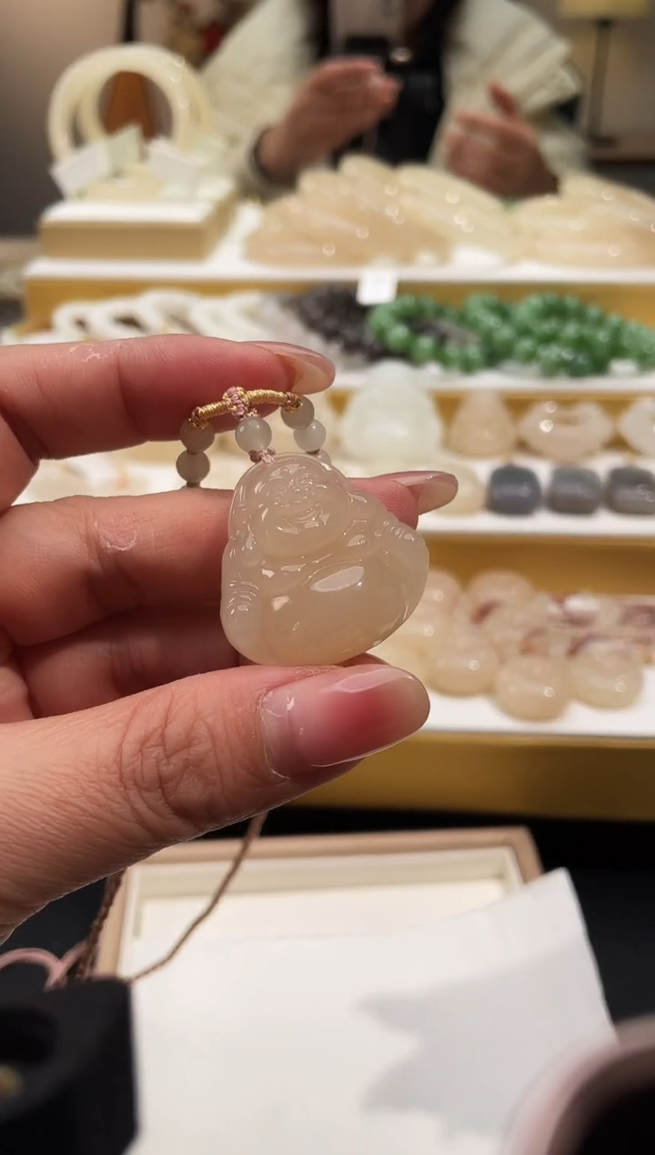 【闪购商品】和田玉颈饰未镶嵌藕粉佛公30mm