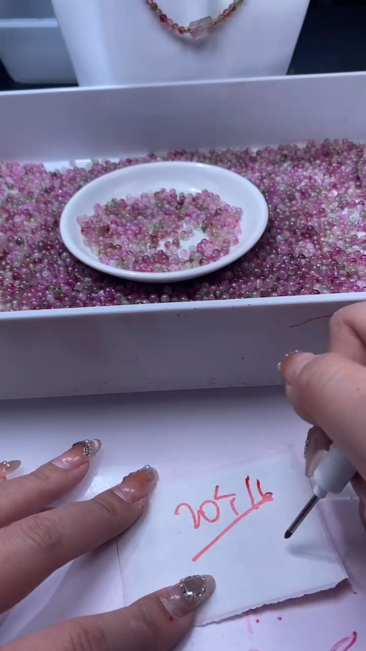 颈饰未镶嵌水晶W3255高品西瓜碧玺4mm*50颗