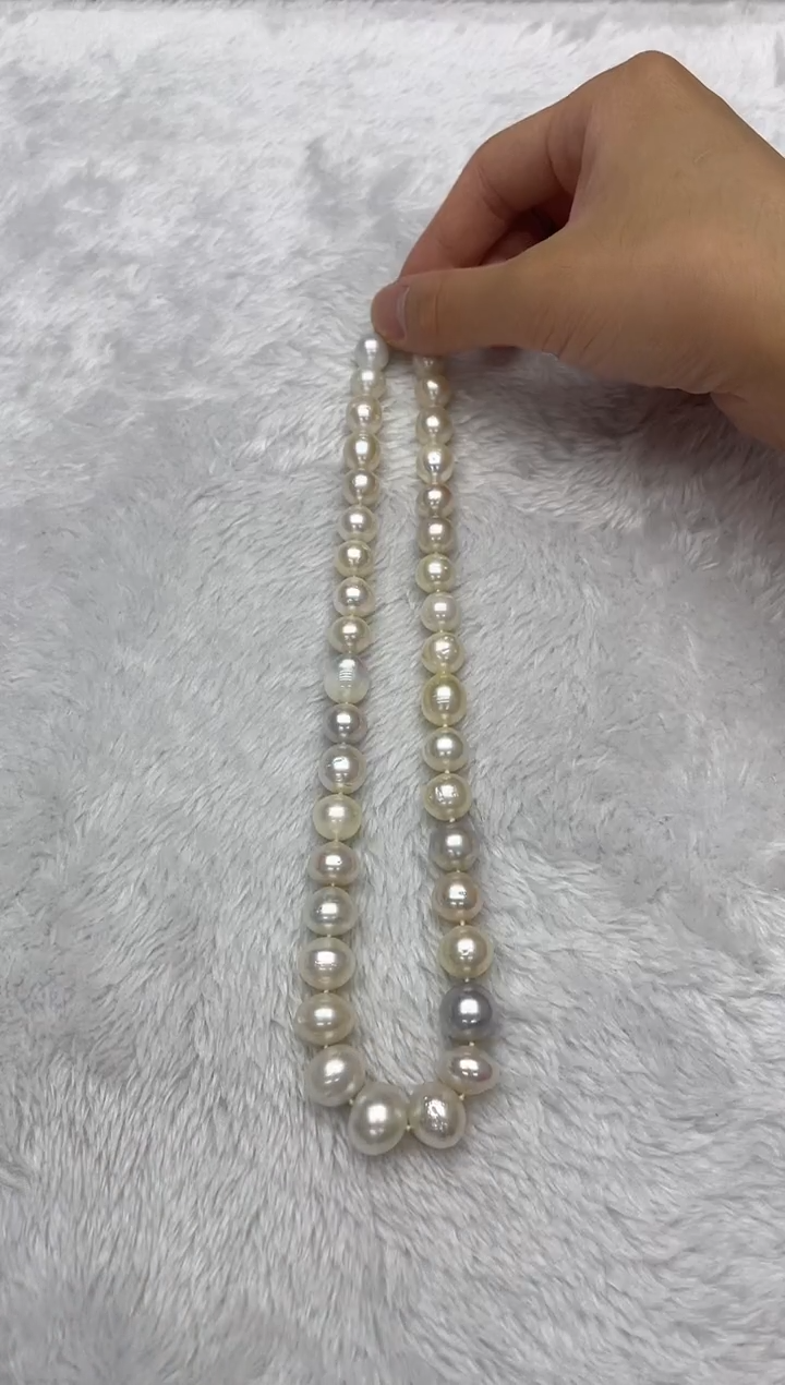 海水珍珠银S925镶嵌项链澳白9-14mm（多样性发一）