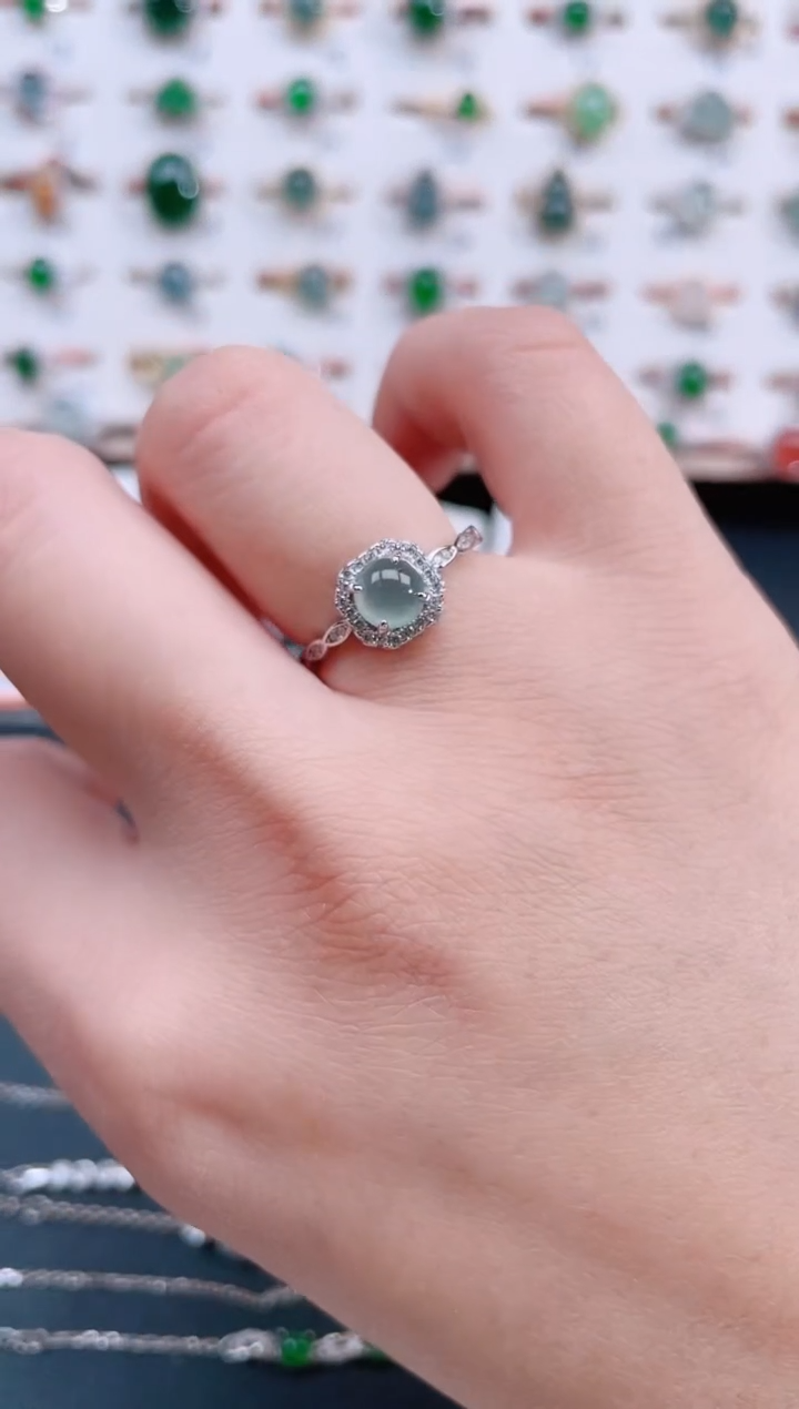 银S925镶嵌戒指翡翠天然翡翠