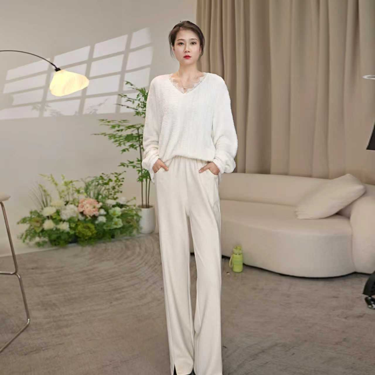 【羊绒桑蚕丝醋酸】休闲阔腿裤显瘦直筒时尚百搭宽松修身秋冬