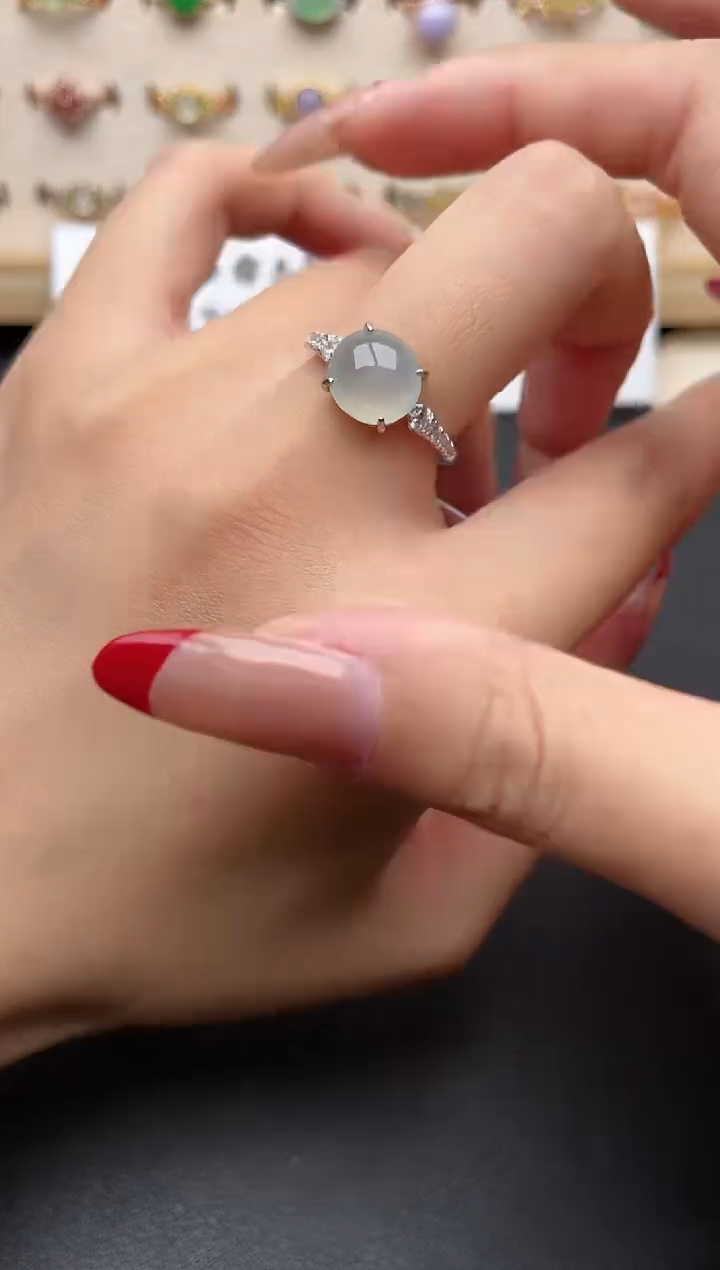 【闪购商品】翡翠戒指银S925镶嵌一物一证一礼盒