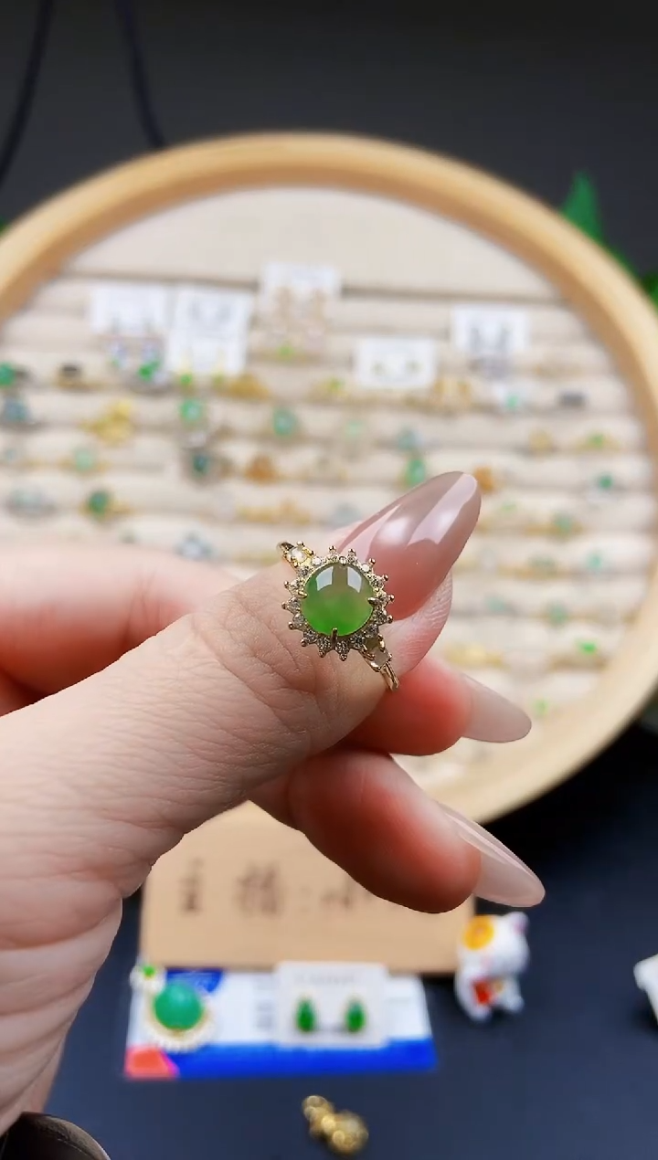 翡翠戒指银S925镶嵌12