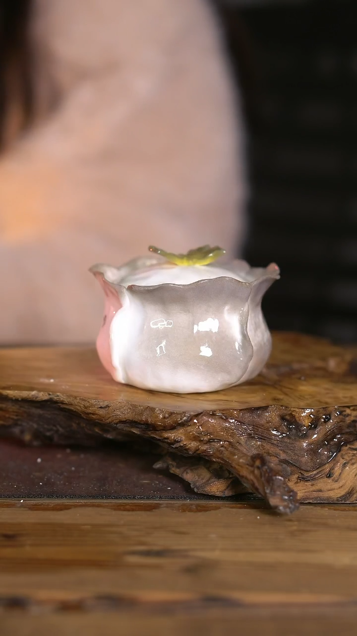 景德镇纯柴烧  高白泥手捏蝴蝶盖碗 20