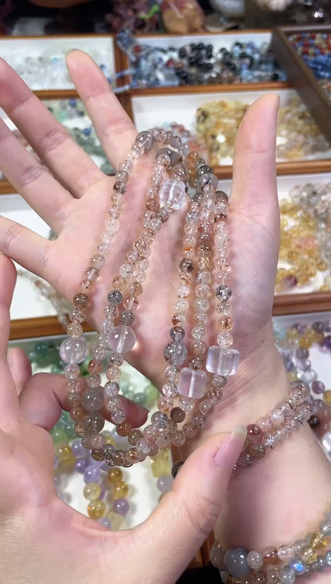 未镶嵌手串水晶天然满发黑金超七双圈白水晶方糖手串多样发一