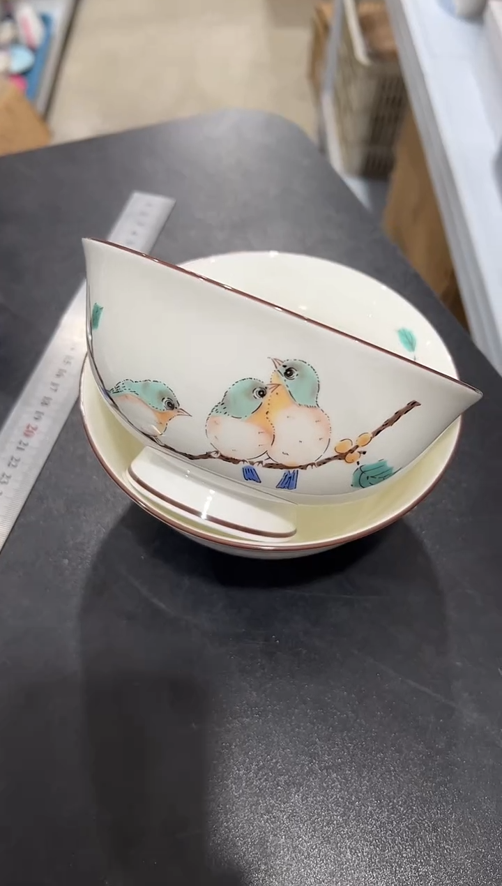 杯子骨瓷（简装）6.3寸小鸟高脚碗两个