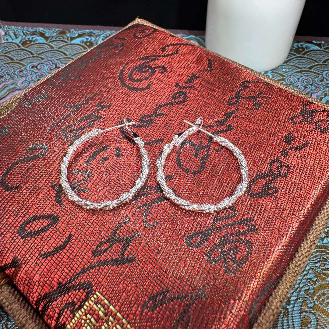 【T】足银耳圈 麻花古法耳圈 EQ0020