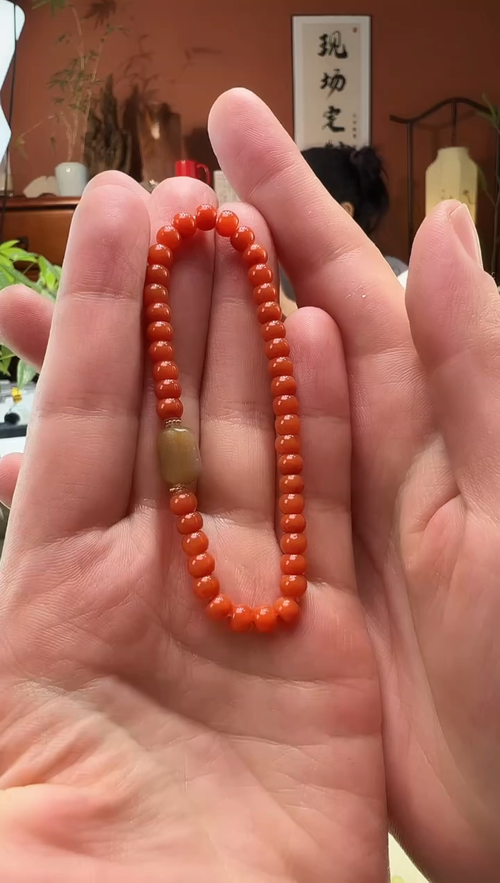 【闪购商品】南红玛瑙手串18K金镶嵌南红5mm