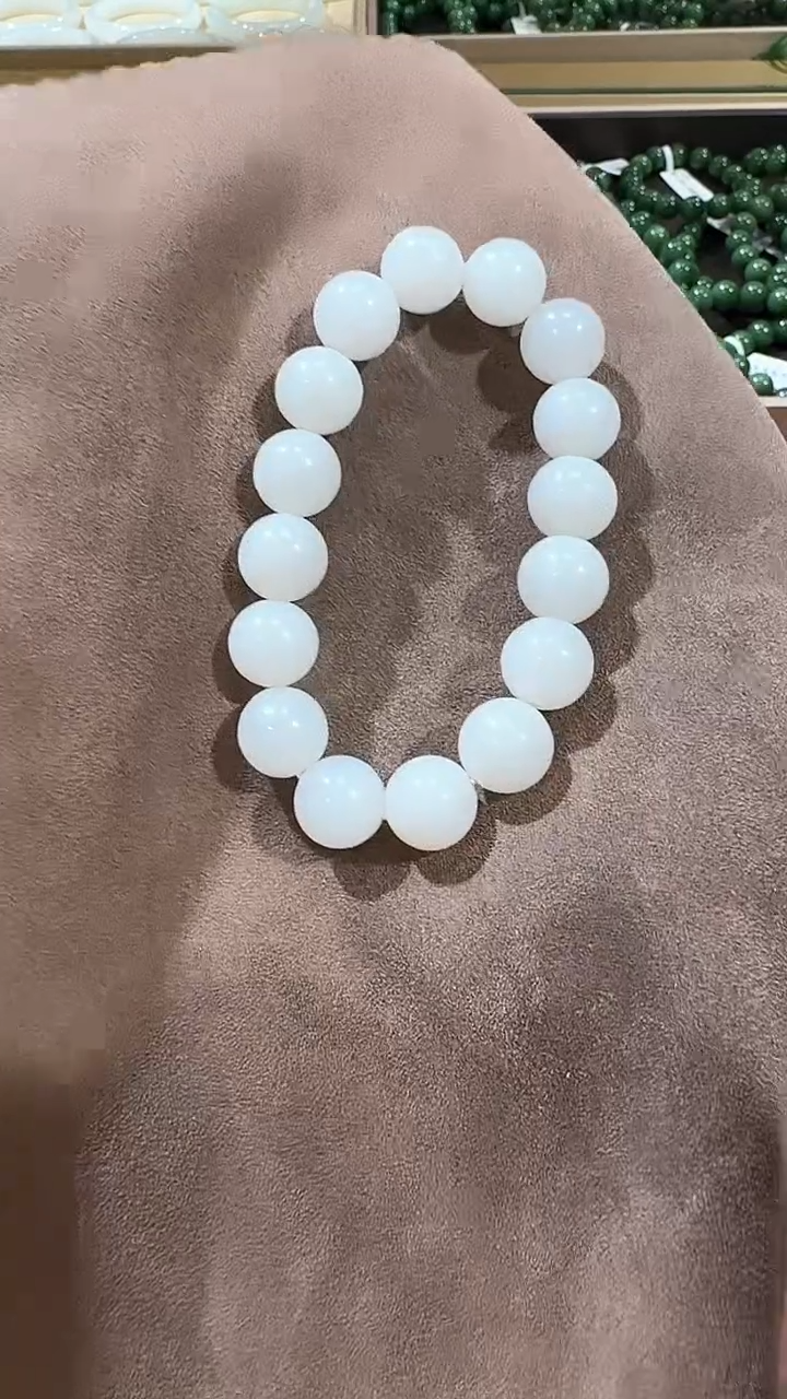 【闪购商品】和田玉手串未镶嵌1314 白玉12mm圆珠手串