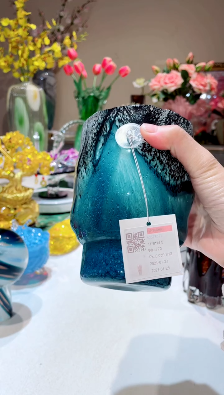 【闪购商品】琉璃手工艺品灰蓝杯子花瓶  微瑕